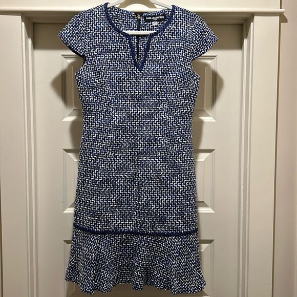 Karl Lagerfeld Blue and White Textured Dress - Picture 1 of 6